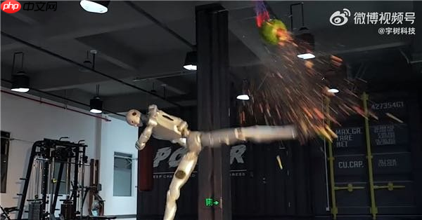 宇树 H2 机器人训练视频曝光：回旋踢碎西瓜、踹飞 60 公斤沙包