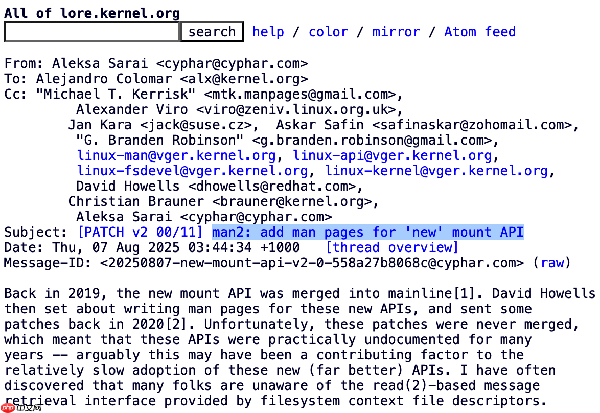 Linux 内核新 Mount API 文档终于完善：耗时 6 年才出现在 man 手册中