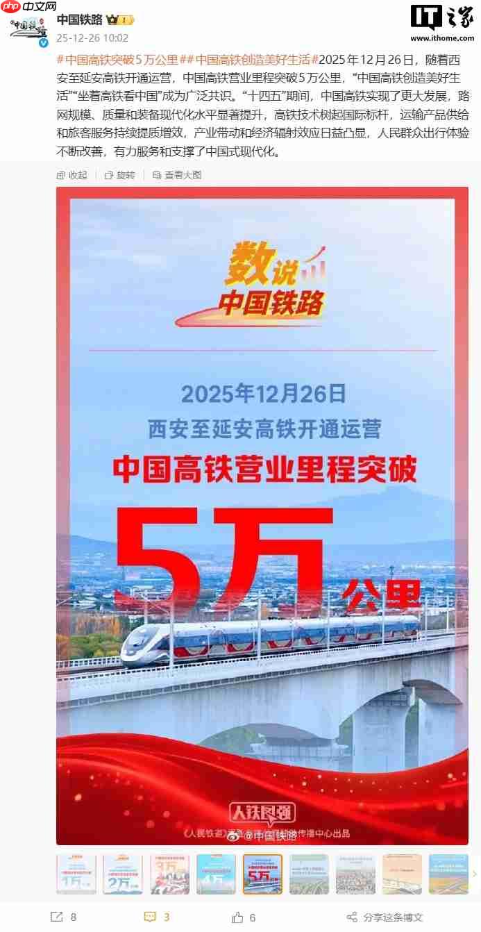 全球第一：中国高铁营业里程突破 5 万公里，超过其他国家总和