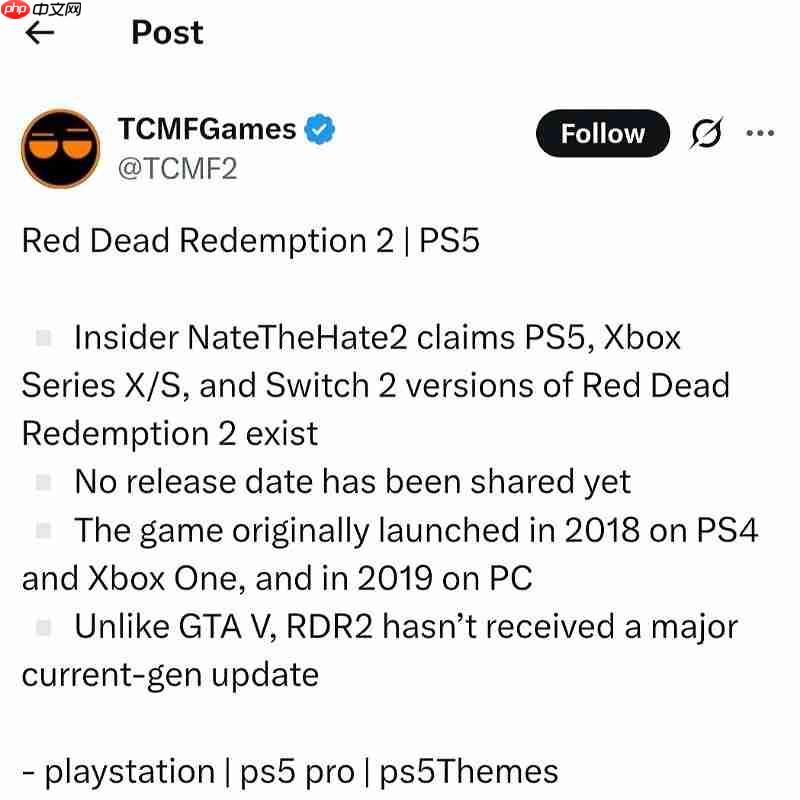 曝《荒野大镖客2》已为次时代主机进行了优化 包括Switch2