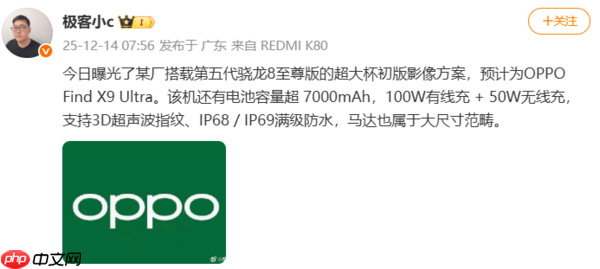 OPPO Find X9 Ultra被曝为“最强机圈影帝” 配双2亿镜头