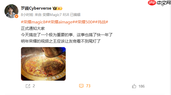 荣耀罗巍预告“视频之王”:应该让友商看不到尾灯 明年和大疆扳扳手腕