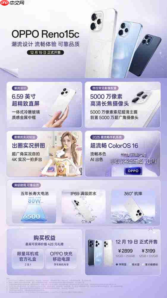 OPPO Reno15c上架 内置6500mAh电池 2899元起售