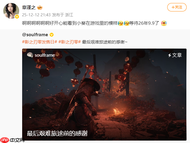 《影之刃零》女角脸模章谨之:看到游戏形象很开心