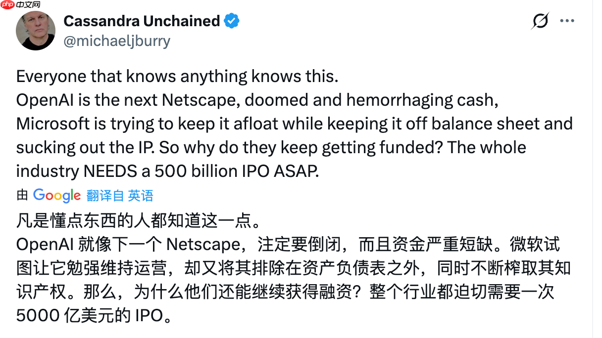大空头看衰 OpenAI：下一个网景，注定失败