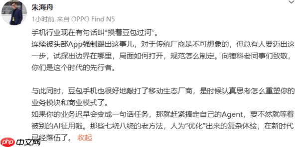 OPPO朱海舟：手机行业现在有句话叫“摸着豆包过河”