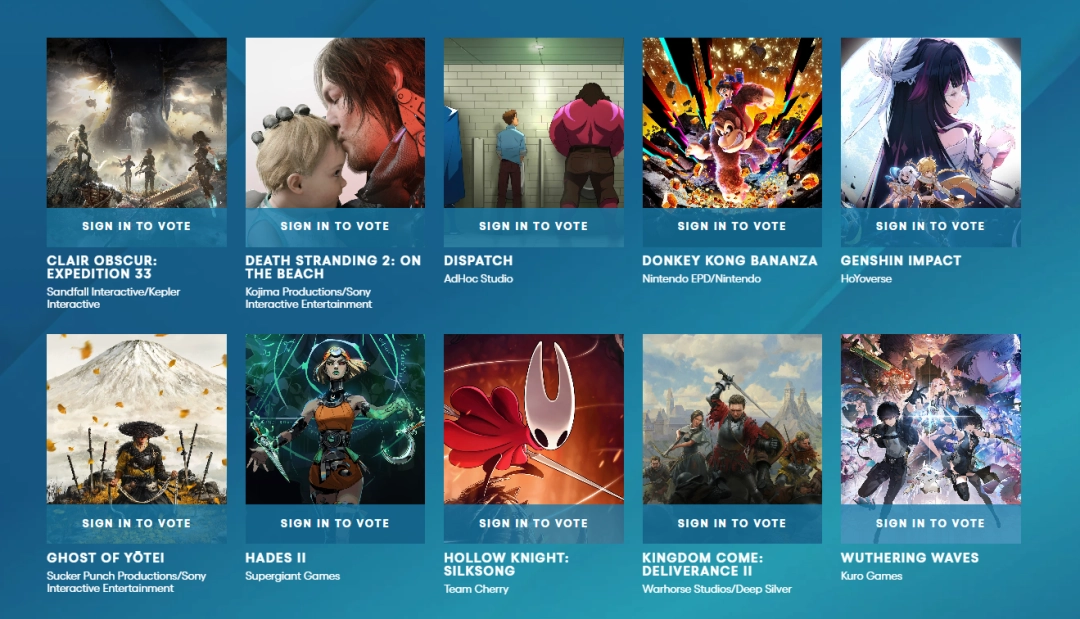 TGA“玩家之声”第二轮投票开启！国产游戏四进二：《原神》晋级