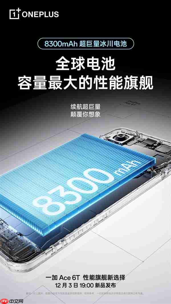 全球首发!一加Ace 6T搭载8300mAh冰川电池:旗舰机型迈入8000+续航时代