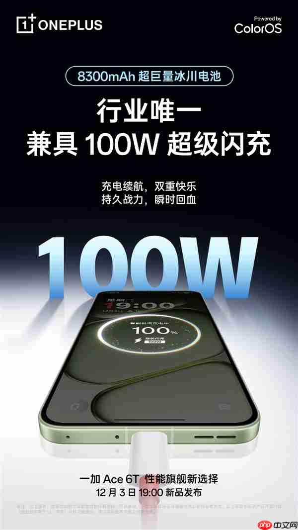 全球首发!一加Ace 6T搭载8300mAh冰川电池:旗舰机型迈入8000+续航时代