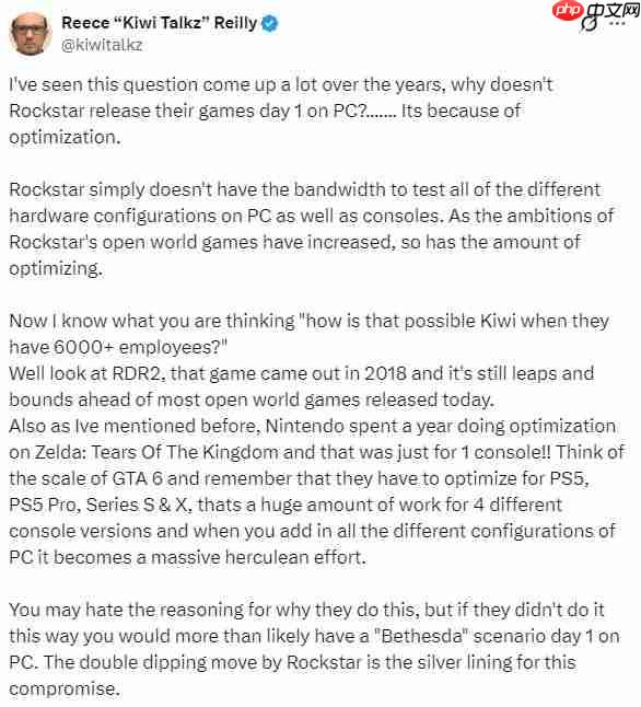 曝《GTA6》首发不登陆PC 是因为优化问题难搞