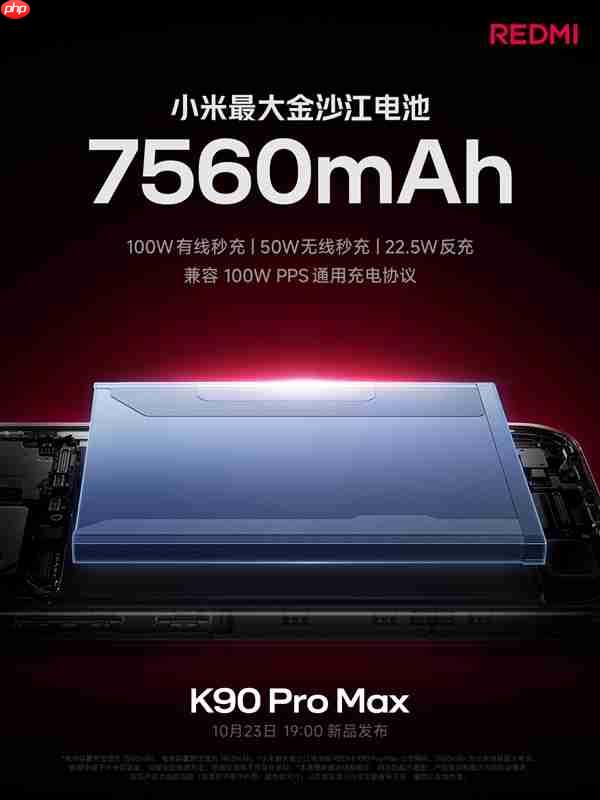 REDMI K90 Pro Max搭载7560mAh电池:100W有线+50W无线快充 兼容PPS