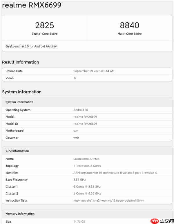 挑战最强标准版！真我GT8跑分出炉：骁龙8至尊版+16GB内存