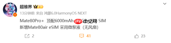 曝华为Mate80系列新增Air机型 支持eSIM 采用微泵液