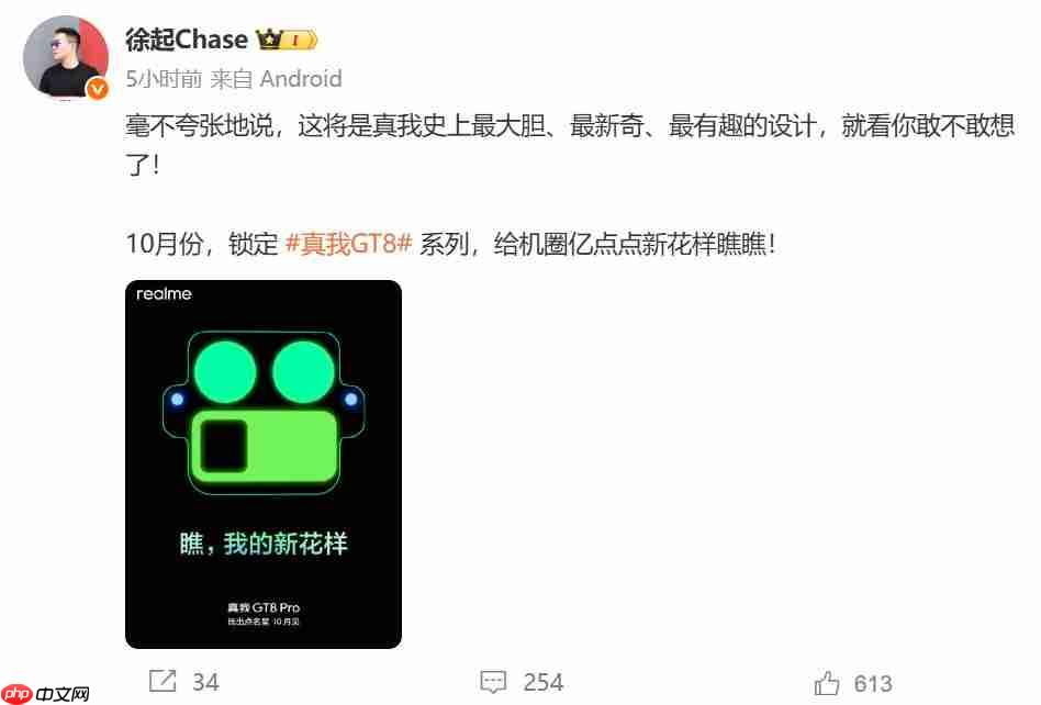 真我GT8 Pro外观曝光:后摄模组独树一帜