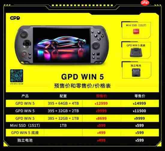 GPD WIN 5掌机配置公布：120Hz高刷屏 无内置电池