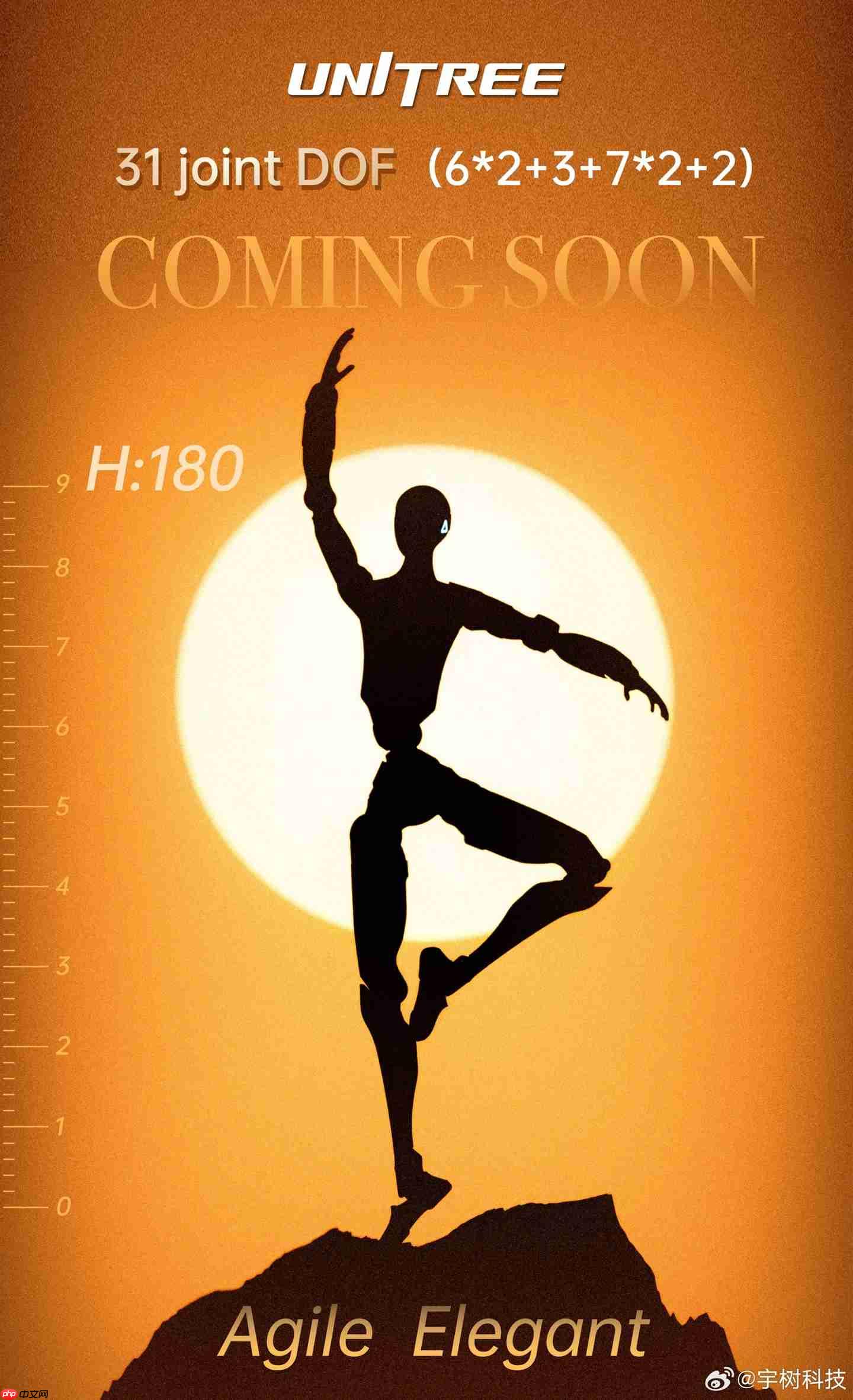 宇树机器人新品预热:身高 180cm,31 个全身自由度