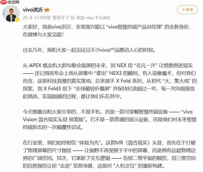 vivo Vision MR头显探索版 8 月 21 日发布!仅线下开放体验,不对外销售