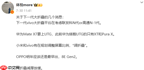 曝小米阔折叠MIX Fold 5配置:厚度为8毫米 电池达6千