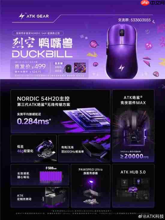 ATK烈空鸭嘴兽系列鼠标发布:Nordic 54H20新旗舰主控 首发499元
