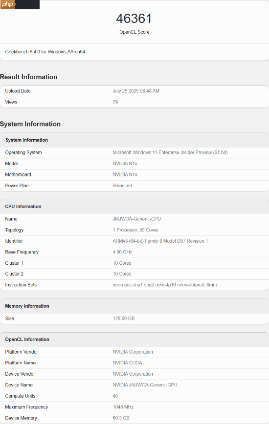 NVIDIA N1X笔记本处理器：跑分不到RTX 5060一半