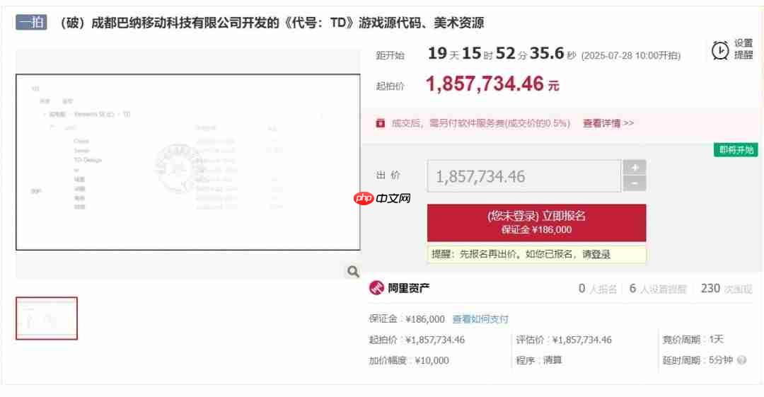 半成品游戏源代码185万起拍!拍卖方:曾投入超千万元