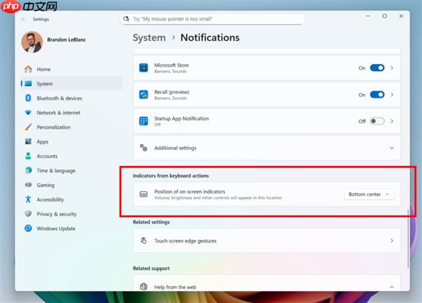 无需低头!微软Win11测试版新增指示条设置选项!