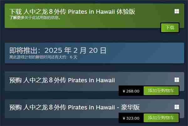 《如龙8外传:夏威夷海盗》上线试玩Demo 存档无法继承