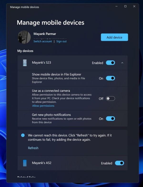 微软Win11测试新功能:从设置中解绑iPhone与安卓手机