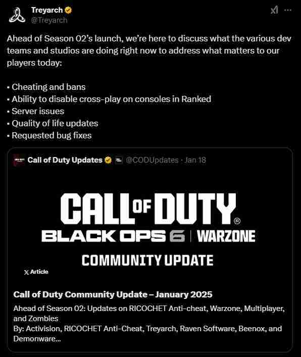 Treyarch 强化反作弊措施，致力于打造更公平的使命召唤21：黑色行动6游戏环境