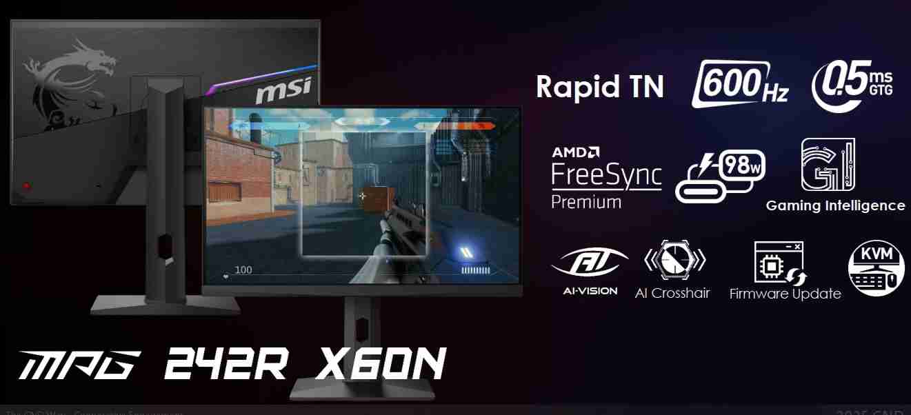 600Hz 超高刷,微星、卓威公布新款 24.1 英寸 FHD 专业电竞显示器