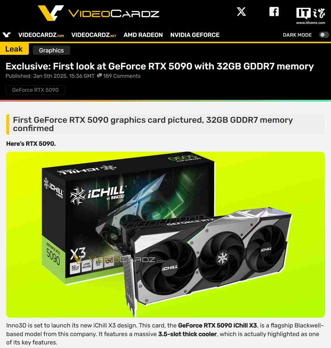 映众 RTX 5090 显卡“抢跑”:包装盒显示搭载 32GB GDDR7 显存