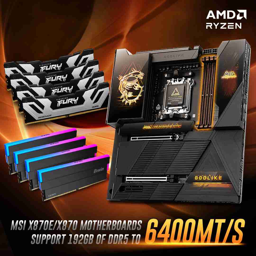 微星 X870 主板 BIOS 更新解锁 192GB 内存上限，插满 DDR5-6400 满足 1:1 甜蜜点