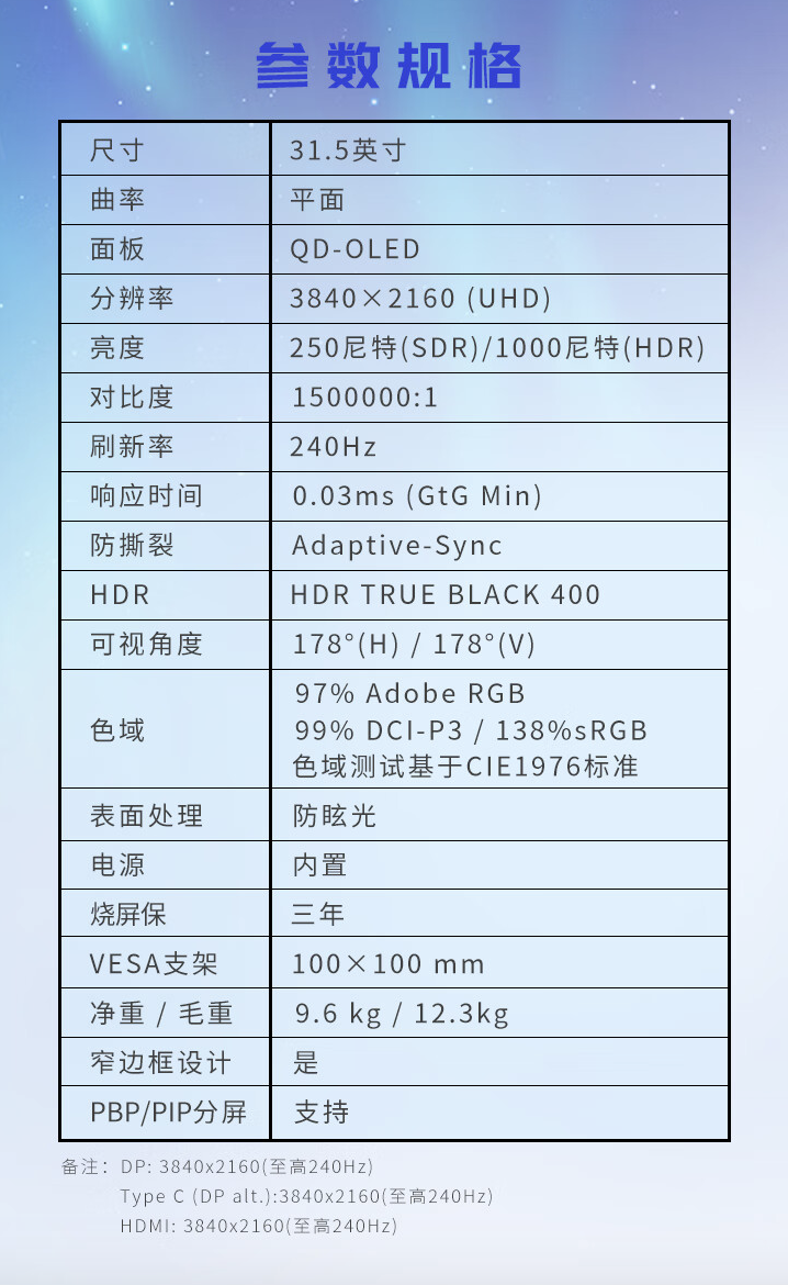 微星“321URXW”31.5 英寸显示器国行发布：4K 240Hz QD-OLED，7499 元
