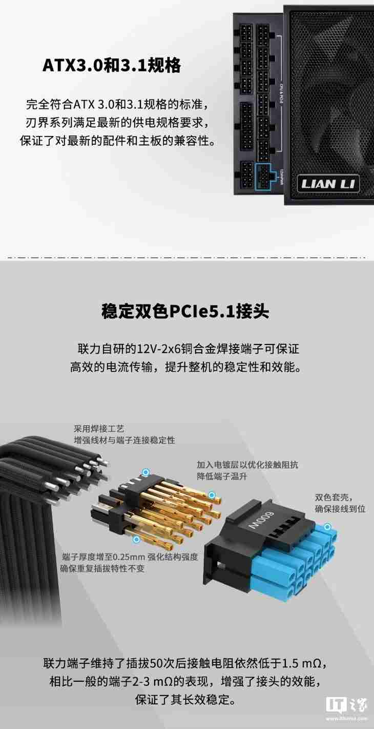 联力推出 EDGE“刃界”系列白金电源:可选 850/1000/1300W 功率、黑白双色,899 元起