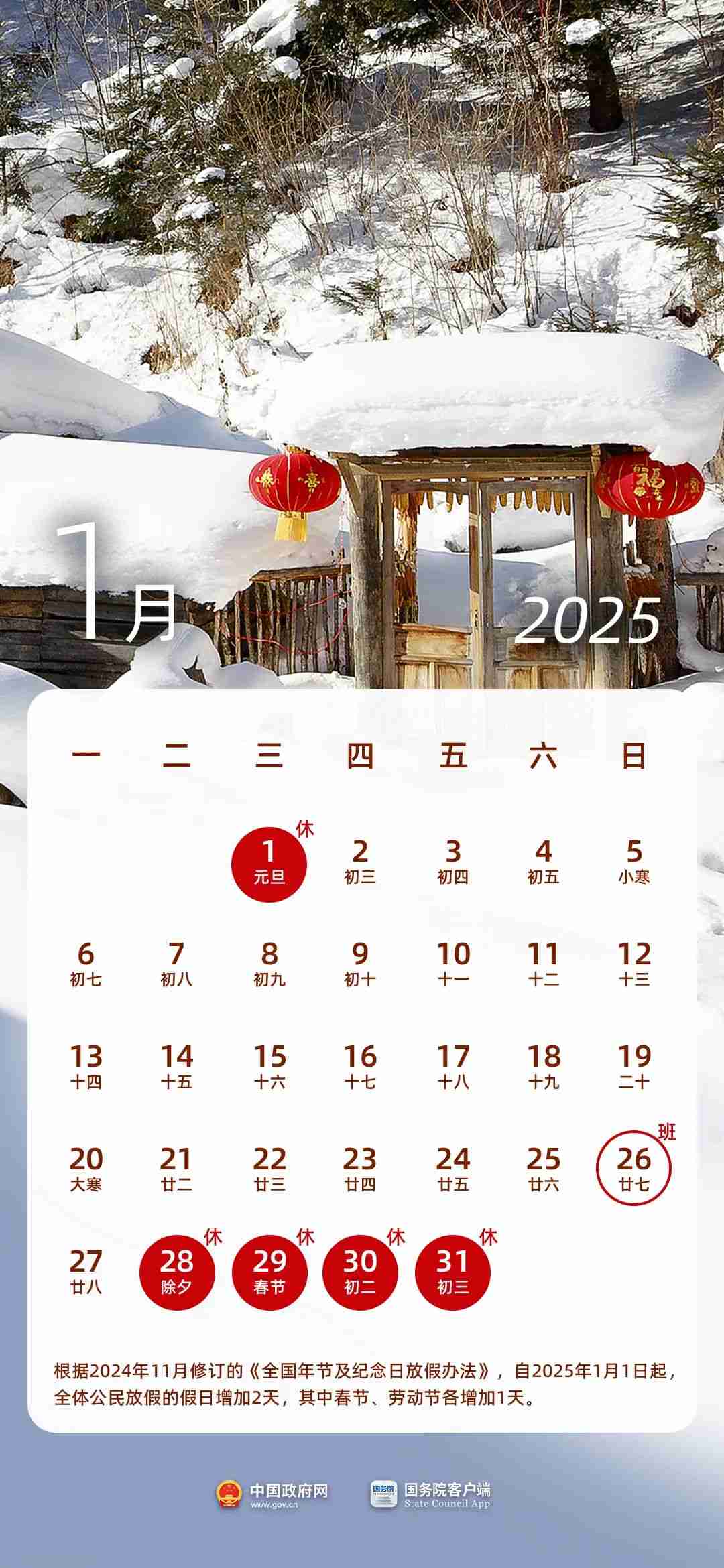 2025 年部分节假日安排公布:全体公民假日增加 2 天,调休后上班一般不超 6 天