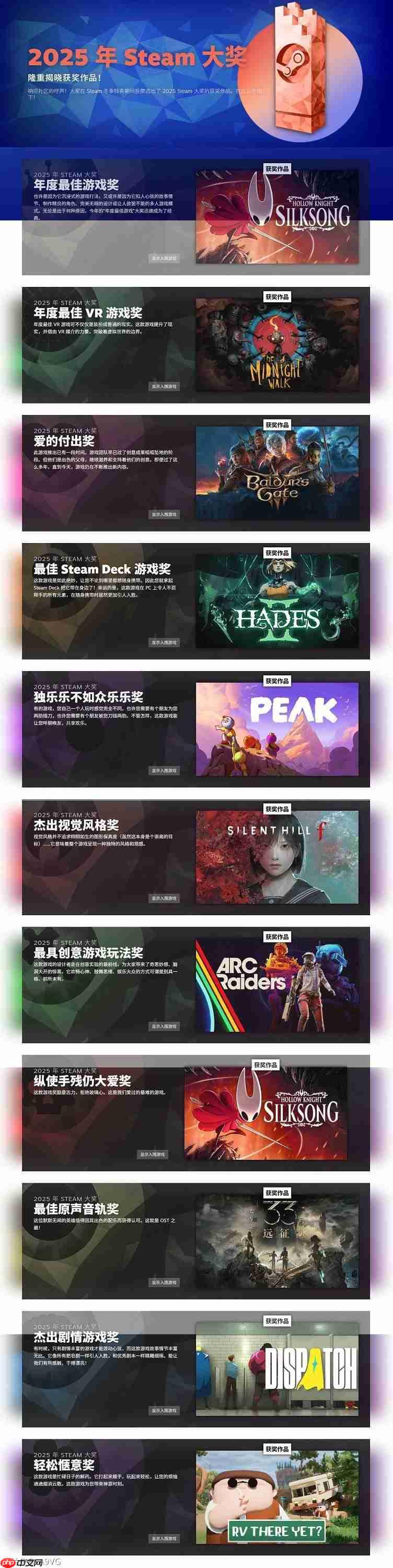 2025年Steam大奖获奖名单公布 年度游戏《空洞骑士 丝之歌》