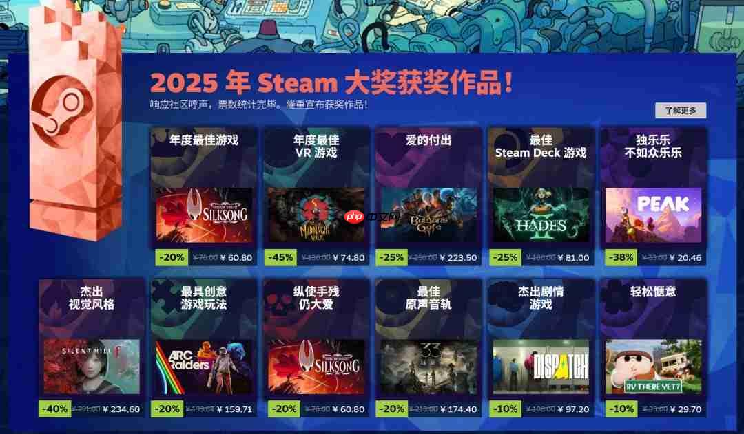 2025年Steam大奖名单 《空洞骑士:丝之歌》获年度游戏