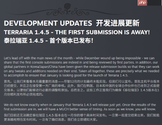 我真幸运:《泰拉瑞亚》1.4.5更新定档1月份!