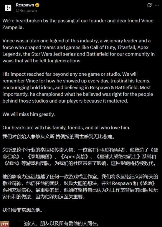 《使命召唤》系列联合创始人Vince Zampella因车祸去世 曾执掌多部大热经典FPS