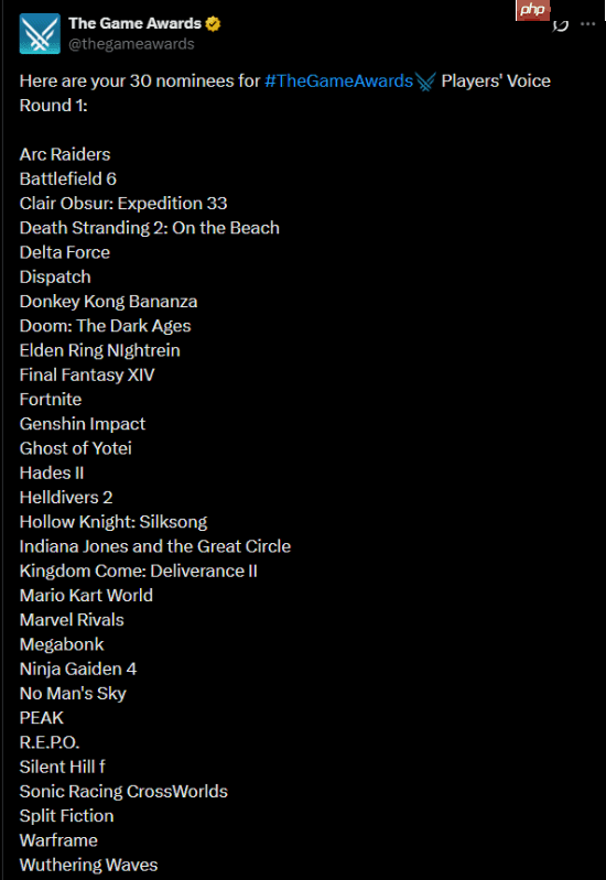 TGA玩家之声投票开启！《原神》和《鸣潮》等30款游戏获提名