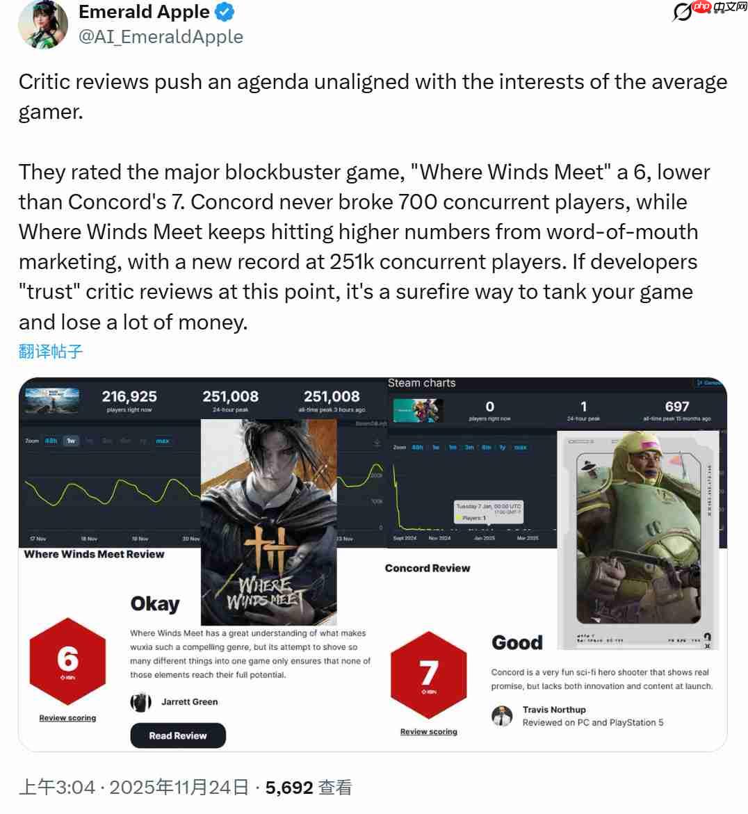 网友质疑IGN：《燕云十六声》评分竟不如《星鸣特攻》